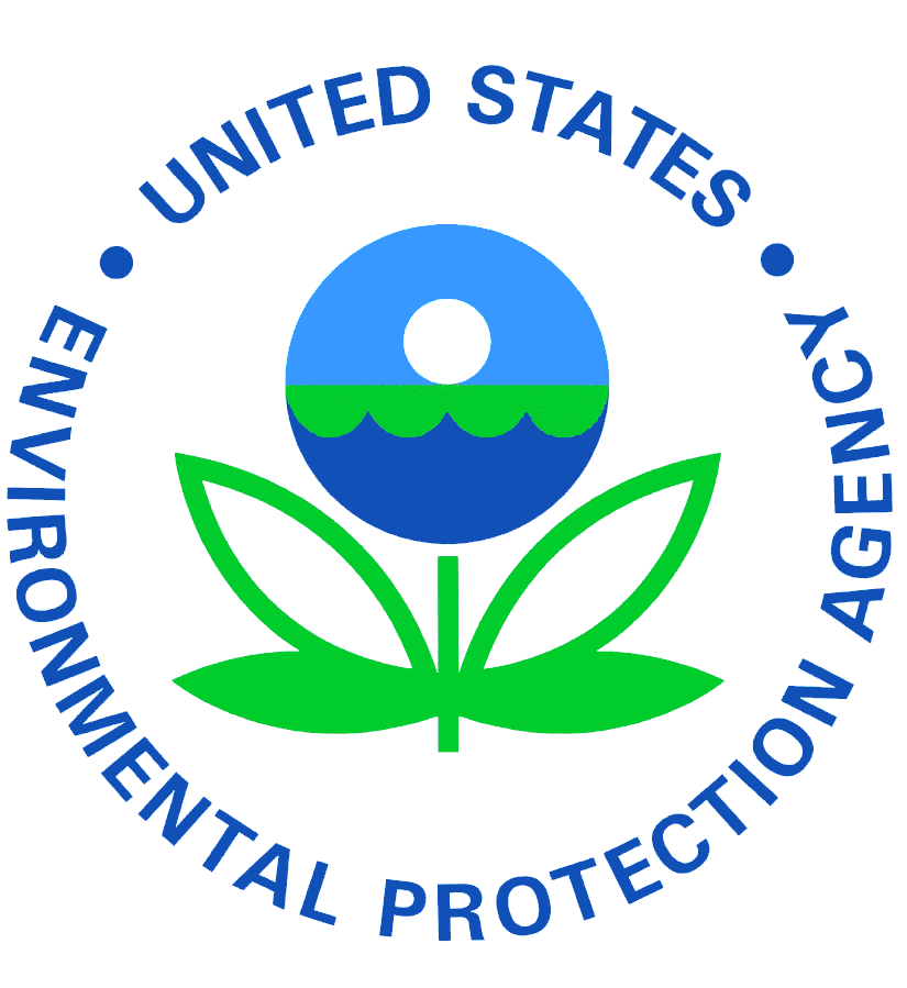 Logo for the United States Environmental Protection Agency (EPA), a geometric flower shape with green leaves where the top of the flower is an abstract landscape with the sun rising above land and water.