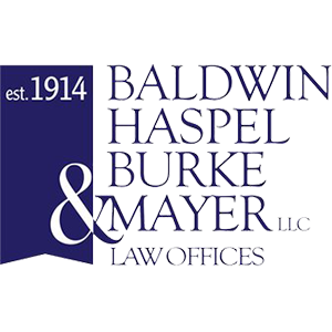 Logo for Baldwin, Haspel, Burke, & Mayer Law Offices, LLC, with a dark blue ribbon reading "est. 1914" at left.